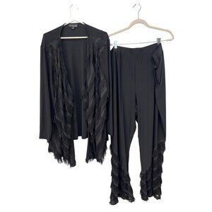 Antthony Eyelash Knit Jacket and Pant Set Plus Size 3X Solid Black Outfit Set